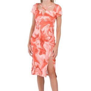 RACHEL Rachel Roy NWT $149 Swirl Cut Out Midi Dress, Orange White Women’s Size S